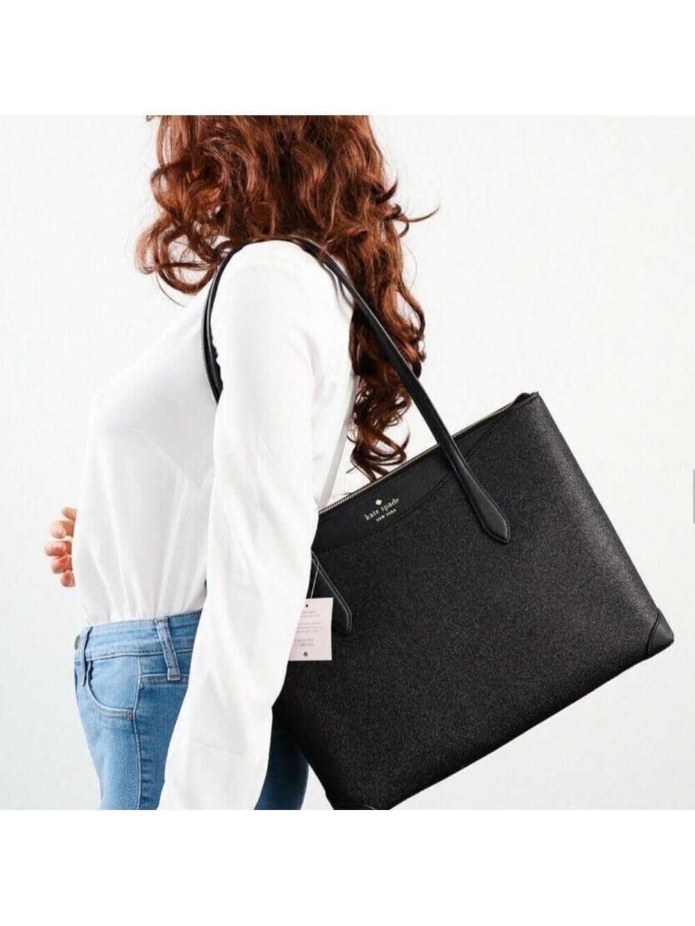 KATE SPADE NEW YORK BLACK SHIMMY TOTE - Picture 8 of 8